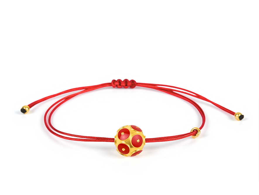 Pulseira Conta de Viana Vermelha em Prata Dourada