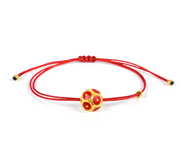 Pulseira Conta de Viana Vermelha em Prata Dourada